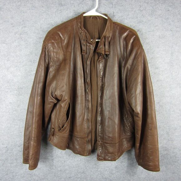 Gianni Versace RARE Leather Jacket Men 38 Brown Full Zip VINTAGE Moto Biker Coat